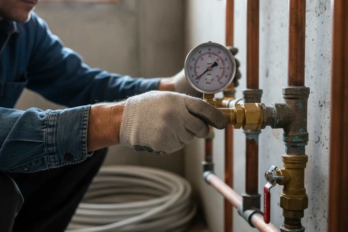 Pressure testing a repaired line during Water Line Repair in Devon